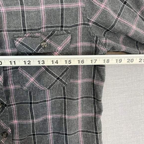 WindRiver Flannel Shirt Roll Tab Sleeves Cotton Sz Med Grey Pink Plaid - Picture 9 of 10